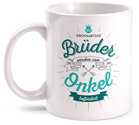 Fashionalarm Tasse Großartige Brüder werden zum Onkel befördert beidseitig bedruckt mit Spruch | Geburtstag Geschenk Idee Geschwister Geburt Baby, Farbe:weiß