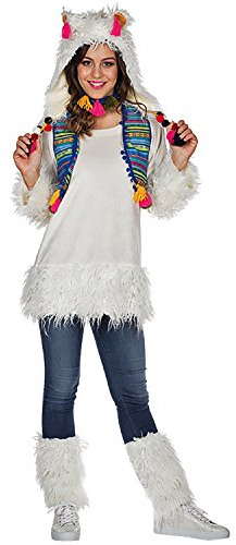 PartyXPeople Lama Kostüm inkl. Stulpen und Mütze ǀ Alpaka Tier Verkleidung Damen ǀ weiß 13302 (42)