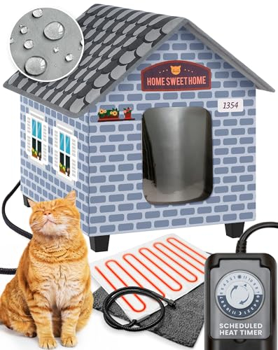 PETYELLA Beheizte Katzenhäuser für Outdoor-Katzen im Winter – beheiztes Katzenhaus im Freien – wetterfest – beheiztes Katzenhaus für den Außenbereich – einfach zu montieren