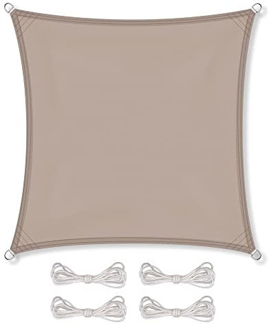 CelinaSun Sonnensegel wasserdicht PES Quadrat 5x5m Taupe UPF 50+ Premium Sonnenschutz inkl Befestigungsseile