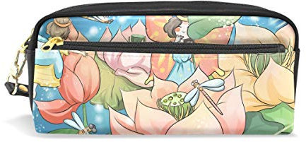 imobaby Lotus und Blume Fee tragbare Tasche PU Leder Schulstifteetui Stationäre Stifttasche für Kinder Wasserdicht Kosmetik Tasche Make-up Beauty Case