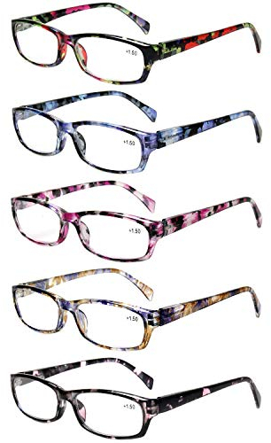 Kerecsen 5-Pack Reading Glasses Women Spring Hinge Pattern Design Glasses for Reading(+2.50, 5 Mix Color)