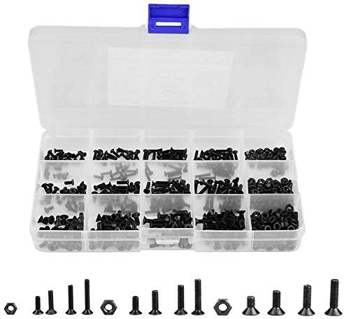 480 Teile Hex Flach-Knopf Schraube Set, M2 M2,5 M3 Schwarz Innensechskant Kohlenstoffstahl Sechskantschrauben Schraube Mutter Sortiment Kit für 3D Drucker Metrische Maschine mit Box Schwarz