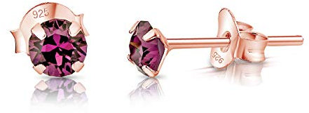 DTPSilver - 925 Sterling Silver Rose Gold plated Round SMALL Stud Earrings made with Glittering Crystals from Swarovski® Elements - Diameter: 4 mm - Colour : Purple Amethyst