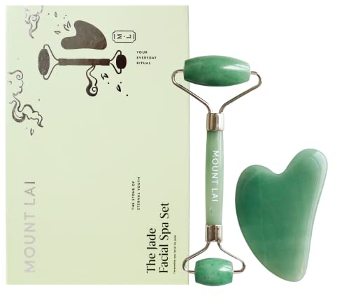 Mount Lai Jade Gesichts-Spa-Set, Jade-Roller und Gua-Sha-Gesichtswerkzeug-Set, Guasha-Werkzeug für Gesicht, um Muskelverspannungen zu lindern und Schwellungen zu reduzieren, Anti-Aging-Hautpflege-Sets