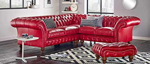 jvmoebel Ecksofa Ledersofa Rot Polster Eck Couch Garnitur Sitz Design Chesterfield