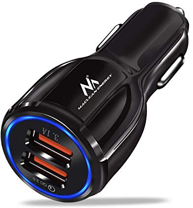 Maclean MCE478 2-Fach USB Ladegerät Zigarettenanzünder Quick Charge 3.0 bis 30W Schnellladung KFZ 1xQC3.0 5V/3A, 9V/1.8A, 12V/1.6A 1x 5V/3.1A Autoladegerät (Schwarz)
