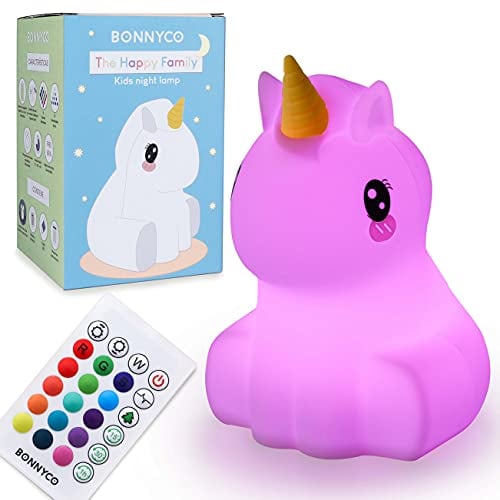BONNYCO Nachtlicht Kinder Fernbedienung und Berührungssensor 16 Farben Einhorn Nachtlicht Baby mit Timer | Nachttischlampe Kinder Silikon 100% BPA-Frei | Nachtlampe Kinderzimmer Geschenke Baby