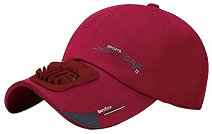 F Fityle USB Rechargeable Fan Hat Baseball Caps Cooling in Fan Built Front Baseball Hat Breathable Peaked Cap Outdoor Sun Hats for Fishing Travel, Wine Red
