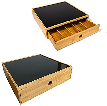 Wood Wooden 5 compartment 45-50 coffee pod holder drawer Coffee maker stand Tea Coffee storage organiser Standard Pod size Compatible