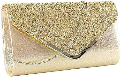 Tskybag Pochette enveloppe pour femme - Sac à main de soirée de mariage - Sac à bandoulière - Pour fête, bal de fin d'année, mariage - Pochette de soirée (doré), doré, 24 x 5 x 14 cm