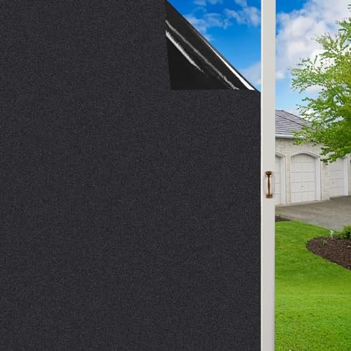 FILMGOO Blackout Window Film Privacy 100% Light Blocking Window Tint Anti-UV Heat Control No Adhesive Static Cling Window Tinting Film for Office Home Bedroom Bathroom(Black,44.5 x 200cm)