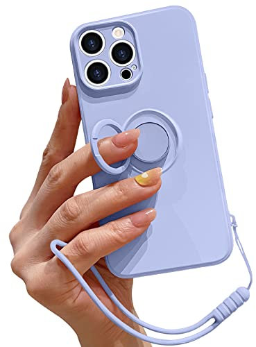 Pepmune Compatible with iPhone 14 Pro Max Case Liquid Silicone with Ring Holder Kickstand Magnetic Car Mount Detachable Wrist Strap Shockproof Soft Protective Cover-Purple