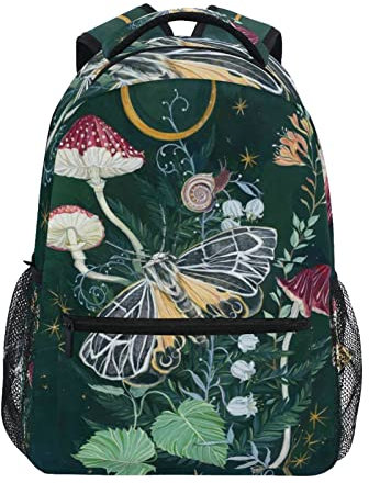 JUNZAN Mushroom Night Moth Laptop Backpack 16 Inch School Travel Bags Bookbag for Kids Boys Business, Mushroom Night Moth, S