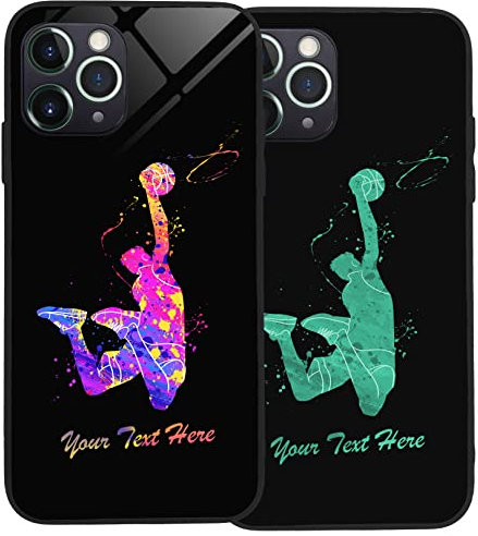 Personalised Case for iPhone 12 Mini, Slim Anti Scratch Glass panel with shockproof TPU Rims | Glow in the Dark Case | Custom Phone Case-Basketball-2