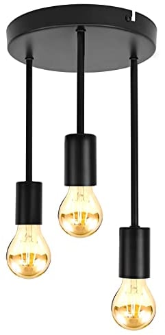 URing Deckenlampe 3 flammige Retro, E27 Vintage Deckenleuchte Schwarz, Industrial Hängelampe Pendellampe Kronleuchter lampe decke für Wohnzimmer Küche Esszimmer Bar Restaurant, 230V, matt Schwarz