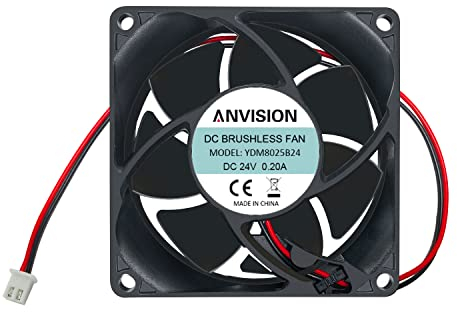 ANVISION 80mm x 25mm DC 24V Brushless Cooling Fan, Dual Ball Bearing, 2 Pin
