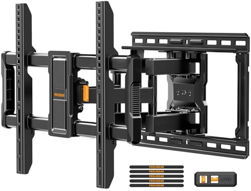 Perlegear Supporto da parete per TV Full Motion elencato UL per TV da 42-97 pollici con perni in legno fino a 12 ″/16, staffa di montaggio TV con inclinazione senza attrezzi, girevole, estensione