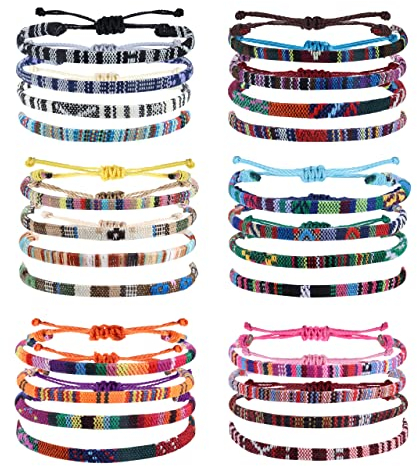 Morfetto 24 Stück Boho Fußkettchen Für Damen Herren Handgefertigte Freundschaftsarmbänder Farbige Surfer Armband Damen Set Für Strandurlaub & Festival (Größenverstellbar, Wasserdicht) Flechten
