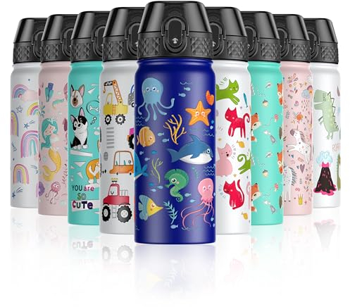 OLDLEY 550ml/18oz Bambini Borraccia Isolata in Acciaio Inossidabile con Cannuccia Riutilizzabile Sottovuoto in Metallo Mantiene Le Bevande Calde Fredde per Scuola, Ragazzi Ragazze (Oceano Blu)
