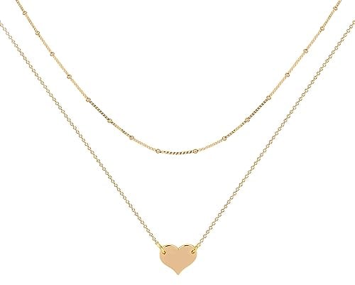 Jenosy Layered Kette Damen Herz Kette Gold Personalisierte Kette Herz für Damen Zarte Halskette mit Herz Anhänger für Mädchen 18K Vergoldete Herzkette Modeschmuck für Frauen und Mädchen