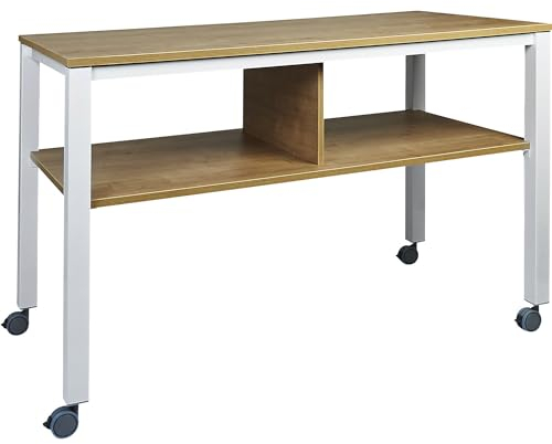 kaiserkraft | Multifunktionstisch E2008 | fahrbar | Gestell weiß | Platte Eiche-Dekor