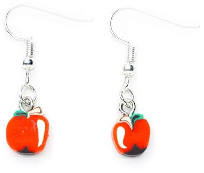 Miniblings Apfel Ohrringe Hänger Äpfel Obst Frucht Apfelscheibe Scheibe rot - Handmade Modeschmuck I Ohrhänger Ohrschmuck versilbert