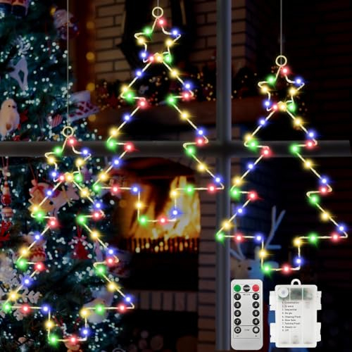TaimeiMao Luz de Ventana Decorativa de Navidad,Luces de árbol de Navidad 3d,Luces de Navidad con Pilas,para la Decoración de árboles de Navidad, Ventanas, Balcones, Portones (Arbol)