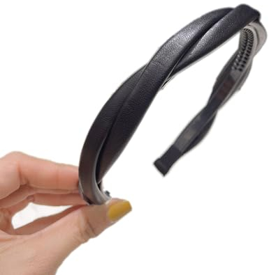 Leder-Stirnband,Zweisträngiges Geflochtenes Stirnband für Damen,Rutschfestes Elastisches Haarreifen,Stirnbänder mit Zähnen Dünne,Haarreif Haarschmuck für Damen und Mädchen,Schwarz