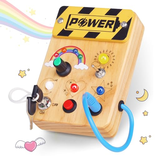 Ceoffo Montessori Busy Board ab 1 Jahr Activity Board ab 1 Jahr Holz mit 8 LED Montessori Spielzeug Early Development & Activity Toys