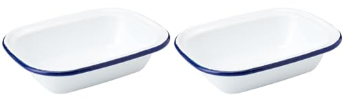Zenker Enamel Large Pie Dish, Vintage Design, Suitable for Oven and Stove, Dishwasher Safe, Tray, Tin, Dimensions, 26x19.5x6cm, Colour, White, Blue, 687541 (Pack of 2)