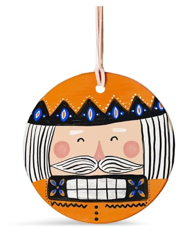 Clairmont & Co RO1911 Orange Cartoon Nussknacker rund 10,2 cm Holz Andenken Ornament für Weihnachtsbaum