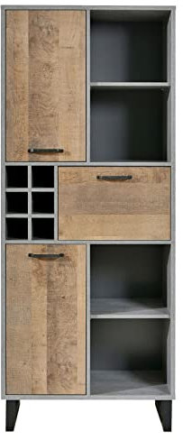 Home4You Hochschrank - Betondekor - Eiche rustikal Dekor - B 82 cm - 3 Türen