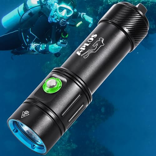 APLOS AP02 Tauchlampe, 2500 Lumen Tauchen Taschenlampe Wiederaufladbar, IPX8 Wasserdicht, Unterwasser Taschenlampe mit 5000mAh Akku und Ladegerät