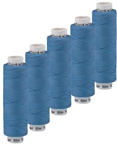5x50m Leinen Garn Leinenzwirn Flachs Nähfaden robust strapazierfähig Farbwahl, Farbe:himmelblau
