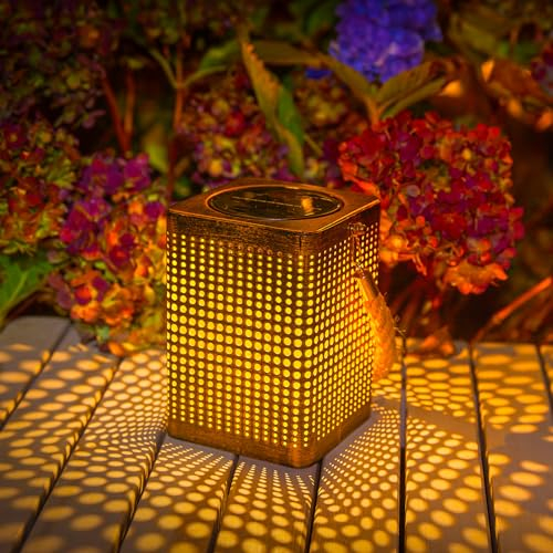 KOOPER Solarlampen für Außen Garten, 2 Stück Vintage Metall Solar Laternen für Draußen mit 2 Modi Warm/Weiß Licht, IP65 Wasserdicht Hängend Solarleuchten für Außen Terrasse Rasen Hof Balkon Deko