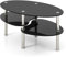 COSTWAY Tempered Glass Coffee Table, 3-Tier Oval Cocktail Tea Center Table with Open Storage Shelves, Modern Accent Snack End Sofa Side Tables for Living Room, Bedroom and Office (Black)