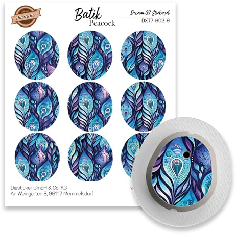 Dexcom G7 Sensor Sticker - 9er Set Batik Peacock - Aufkleber für Sensoren | Diasticker®