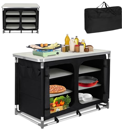XINZI Cocina de Camping Mueble de Cocina Plegable para Exteriores con Marco de Aluminio, Compartimentos de Almacenamiento y Bolsa de Transporte, Caja de Cocina, Cocina de Viaje, Cocina Móvil al Aire