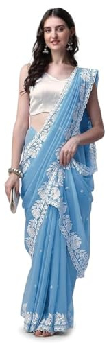 Estationeryhouse Sari de créateur en georgette brodée avec chemisier pour femme