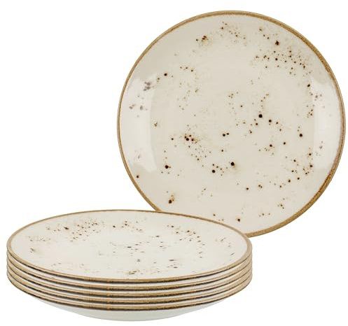Bonsoo YO-AJNT-8I87 - Juego de 6 platos de porcelana para lavavajillas, microondas, resistentes a los arañazos, modernos platos pintados a mano, juego de platos para 6 personas (crema - marrón