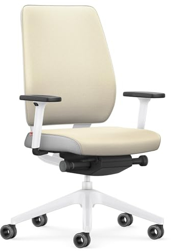 Interstuhl Joyce Interior Edition - ergonomischer Bürostuhl - Schreibtischstuhl mit Synchromechanik - verstellbare Rückenlehne und Lordose - Designer-Rollen (Beige | Weiß)
