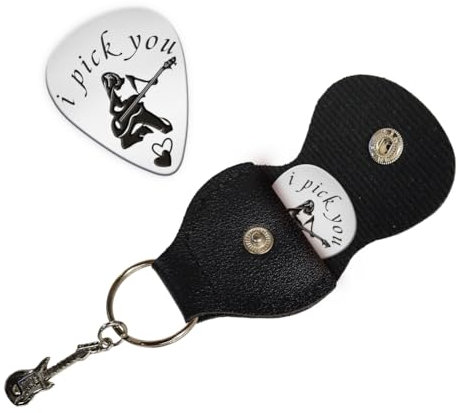 UNICRAFTALE Musikgeschenke Für Gitarristen I Pick You Edelstahl Gitarrenplektren Für Mädchen Schlüsselanhänger Lederhalter Musiker Gitarrenspieler Geburtstagsgeschenke Weihnachtsgeschenke