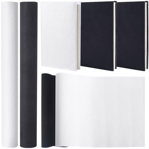 craspire 51 x 11.8 2 Rouleaux de Tissu en Lin Noir Blanc pour Livre A4-A8, Tissu de Reliure avec Support en Papier, Couverture de Livre, Album, Scrapbooking, Archives, Bricolage, Protection