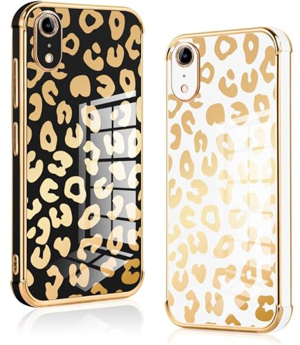 Vauki 2 Stück für iPhone XR Hülle, Silikon Handyhülle TPU Leopardenmuster Motiv Schutzhülle Kameraschutz Stoßfest Bumper Case - Jungen und Mädchen Cover für iPhone XR,Black and White