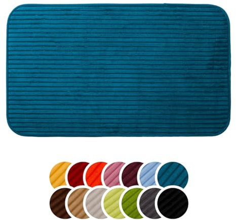 liebling Badteppich mit Anti-Rutsch-Beschichtung aus PVC Noppen, Cord-Optik, 100% Polyester, Serie Potsdam, 70 x 120 cm, 30 Grad waschbar, Fußbodenheizung geeignet, Farbe: Petrol