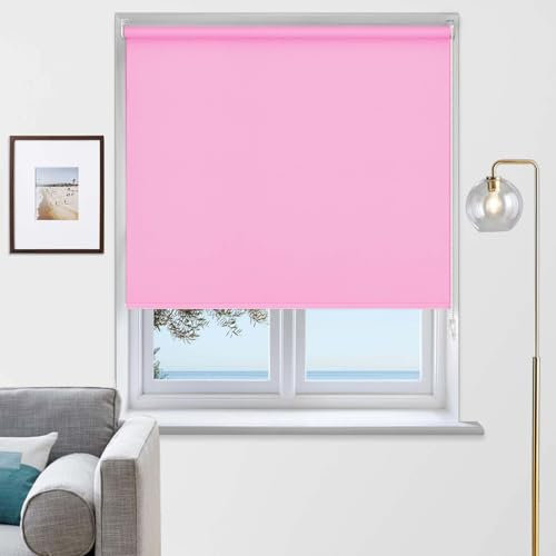 Rehan & CO Blackout Roller Blinds Thermal Insulated Fabric Easy fit Room Darkening window Shades/Blind Included Fittings Pink (240cm width x 165cm drop)