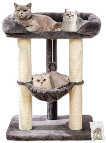 Happi N Pets 71CM Cat Tree Tower for Indoor Cats, Tall Cat Scratching Post with Large Bed for Big Cats, Sisal Scratcher with Soft Perch & Hammock, Stable Cat Stand, Removable Cover-Gray