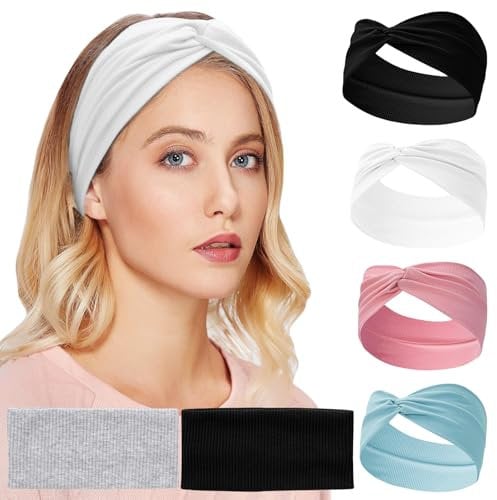 VEROA 6 Pack Wide Headbands for Women - Thin and Breathable Soft Fabric Yoga Headband - Elastic Headbands Hair Bandanas for Women for Makeup,Yoga,Fashion Styling,Sports