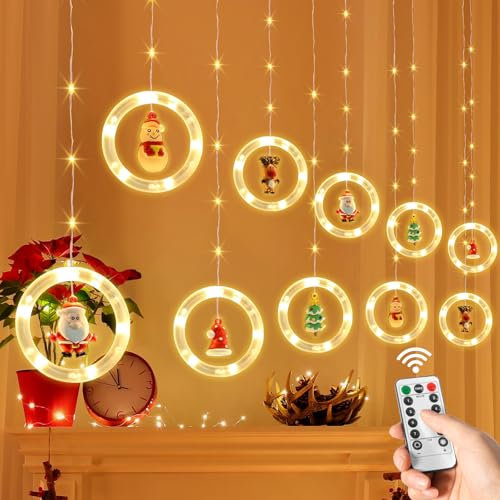 PQETBV Lichterkette Weihnachten, 3m x 0.6m LED Vorhang Lichterkette IP44 Weihnachten Wasserdicht Fensterdeko, 8 Modi USB Weihnachtsbeleuchtung Weihnachtsdeko für Balkon, Hochzeit, Garten(Warmweiß)